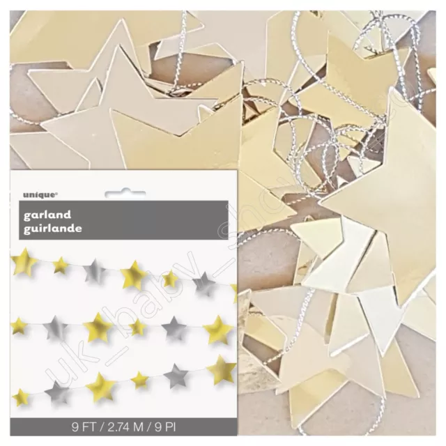 TWINKLE LITTLE SILVER/GOLD STAR GARLAND-[9FT] Baby Shower, Party Supplies 72418