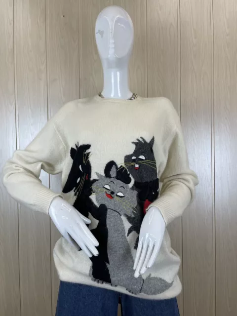 Di Roberto Vintage Sweater  Wool Angora Pattern Three Funny Cats