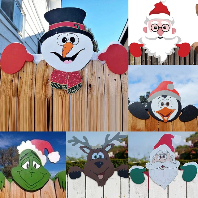 Weihnachtsmann Elch Schneemann Zaun Peeker Outdoor Rasen Garten Dekor Xmas DE