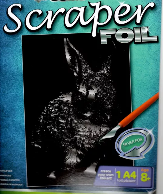 Kratzbild  Kratzbilder Hase Komplettset 20cm x 25 cm Kaninchen Silber