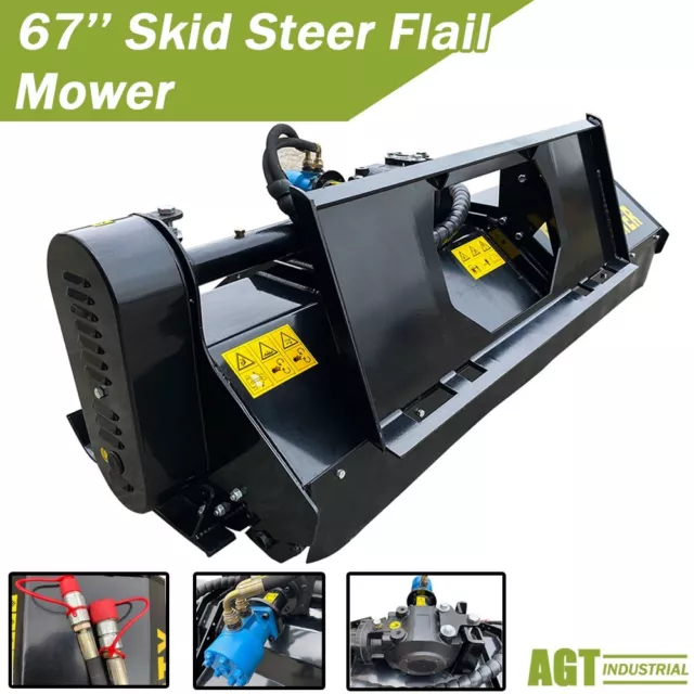 67" Skid Steer Attachment Flail Mower Hydraulic Heavy Duty Rotary Brush Cutter