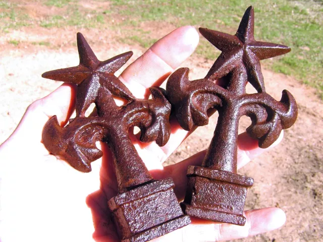 TWO solid cast iron Star finials Sealed Rust finish