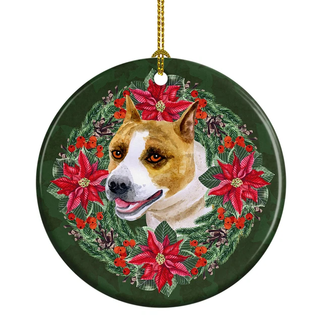 American Staffordshire Poinsetta Wreath Ceramic Ornament CK1510CO1