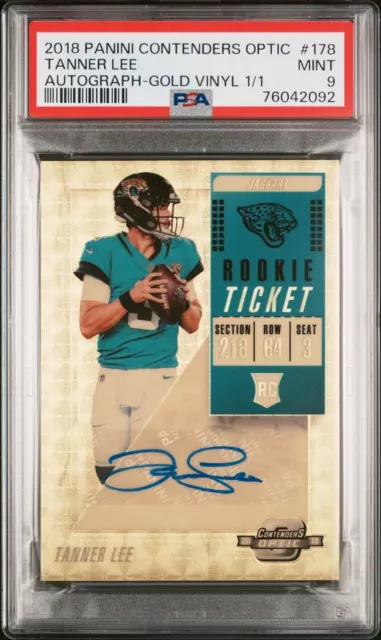 Tanner Lee 2018 Panini Contenders Optic #178 Gold Vinyl Rookie RC Auto 1/1 PSA 9
