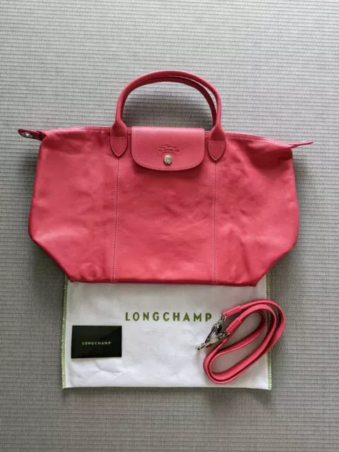 Longchamp Le Pliage Leather Foldable Tote~Red~NEW!!!MSRP$565