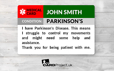 Tarjeta de alerta de identificación médica y concienciación sobre la enfermedad de Parkinson