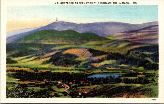 Mount Greylock Mohawk Trail View Massachusetts Mountains Forest Linen Postcard