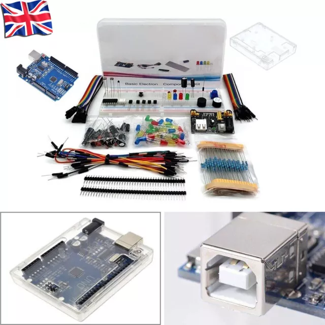 Basic Electronics Starter Kit with UNO R3 Board Enclosure for Arduino Project UK