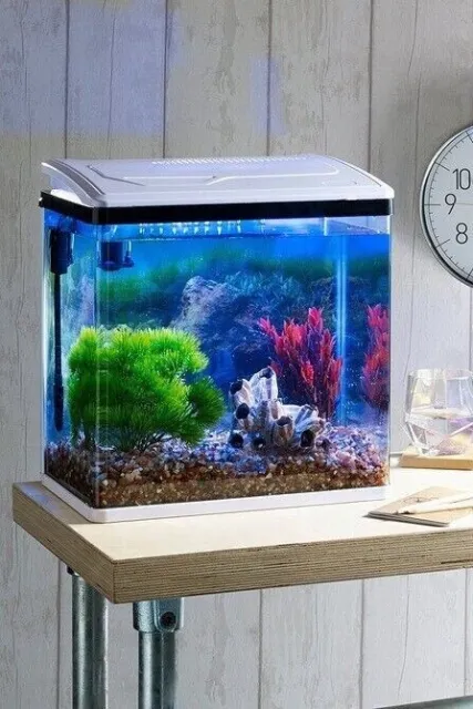 28L Fish Tank Aquarium & Filter w Blue & White LED Light Pets 28 Litres 0414