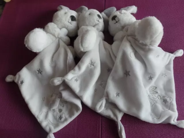 B9G / lot 3 doudou lapin blanc gris mouchoir étoile argentée lune SIMBA TOYS