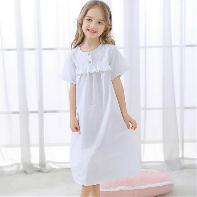 Kids Girl Lace Pajamas Cotton Nightdress Frill Sleepwear Nightgown Princess Chic