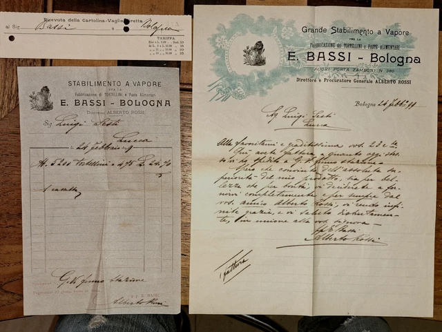 Rara 1899 Fattura E. Bassi Bologna Lavorazione Tortellini + Storia Postale