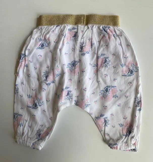 Peter Rabbit baby girl size 3-6 months white pants pink floral bunnies, VGUC 2