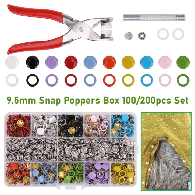 100-200Pcs 9.5mm Prong Pliers Ring Press Studs Snap Popper Fastener DIY Tool Kit