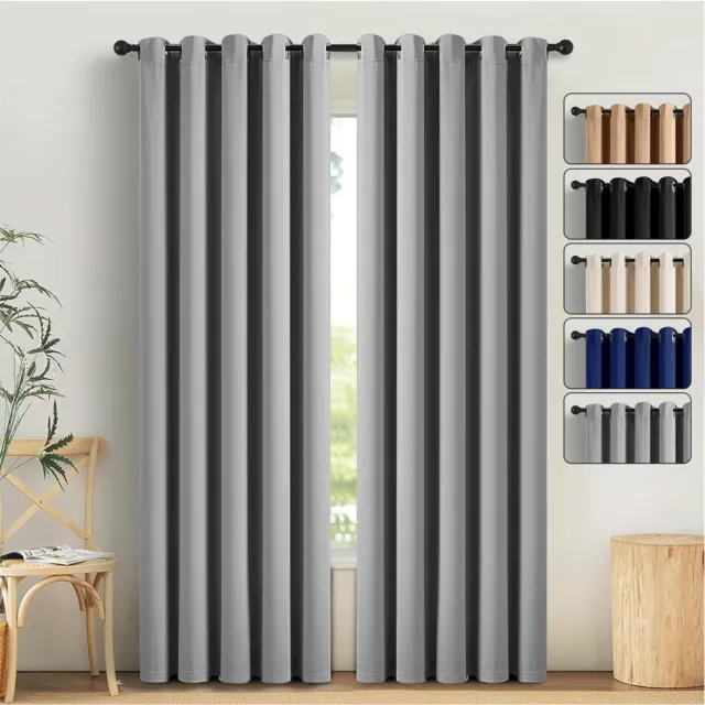 Thick Thermal Blackout Curtains Eyelet Ring Top Ready Made OF Pair Curtain Panel