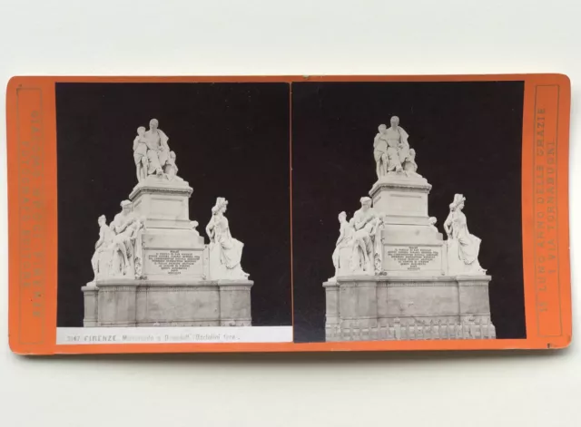 Florence Monument Demidoff Italie Photographie Stereo Vintage Albumine 