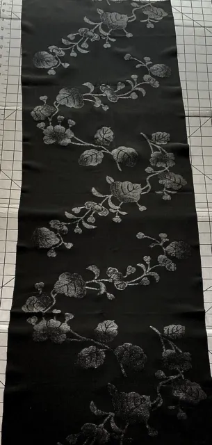 Black Lamé Sparkling Lotus Embroidery Vintage Tomesode Kimono Silk 52x14 Inches