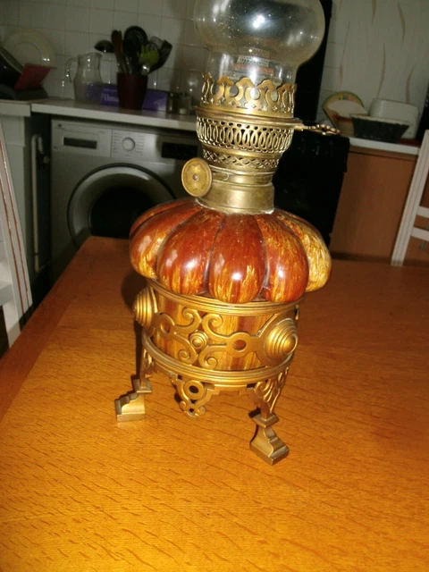 Lampe De Table Maritime - Manche à Air En Laiton Sur Socle Bois (XXème)
