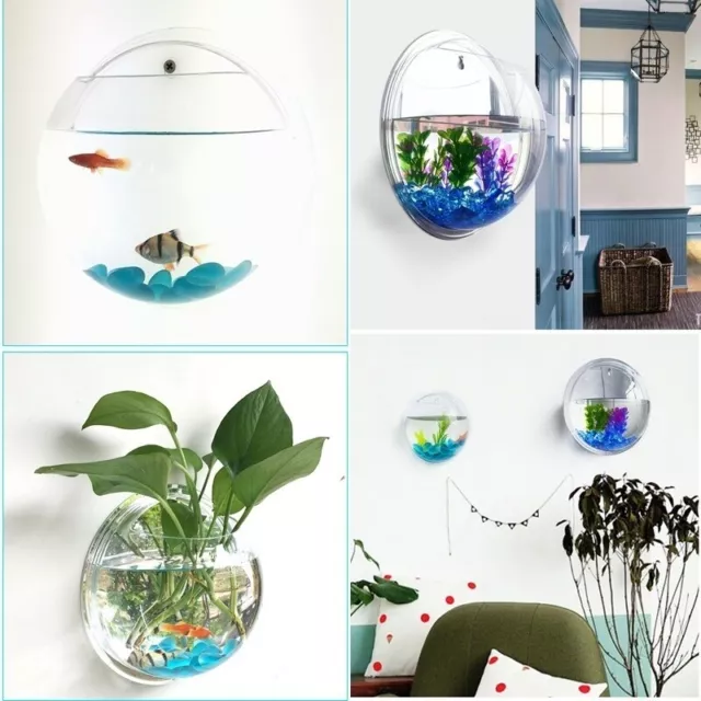 Hanging Wall Fish Tank Mounted Clear Bowl Bubble Aquarium Terrarium Goldfish Box 11