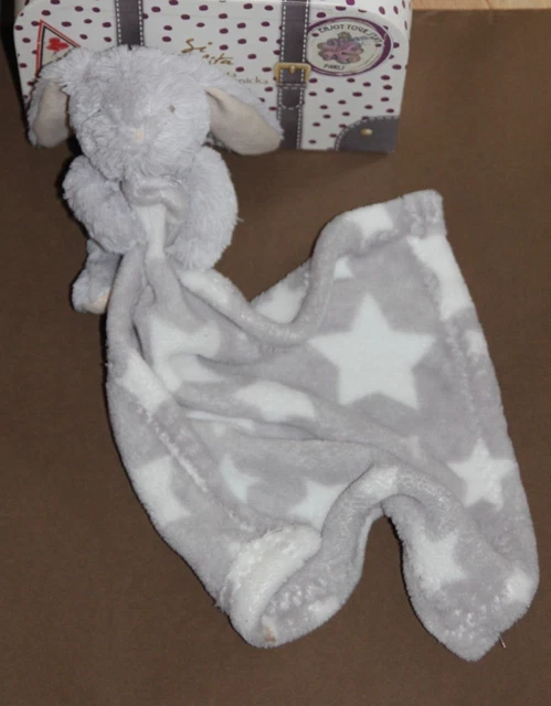 Doudou Peluche I2C Lapin Couverture Mouchoir Gris Etoile