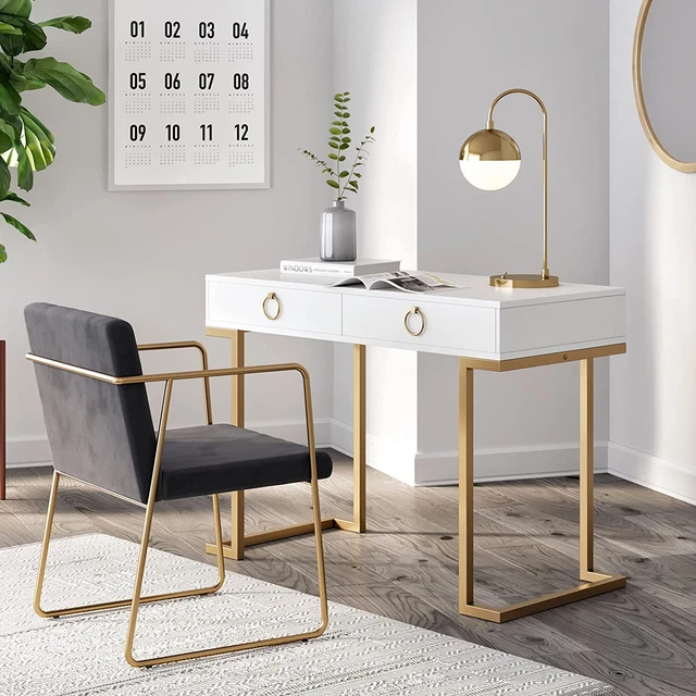 Leighton Two-Drawer Writing Glam Accents Brass, Home Office Computer Desk or Van