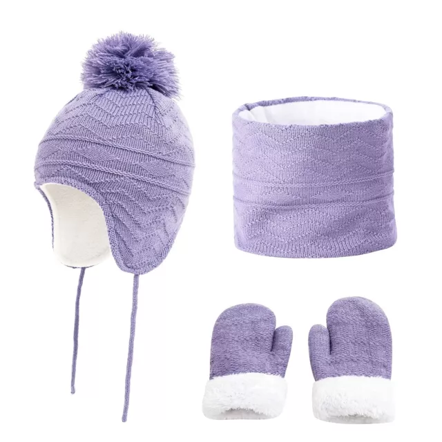 3 Pieces Kids Hat Scarf Mitten Set Toddler Winter Beanies Neck Warmer Gloves ...