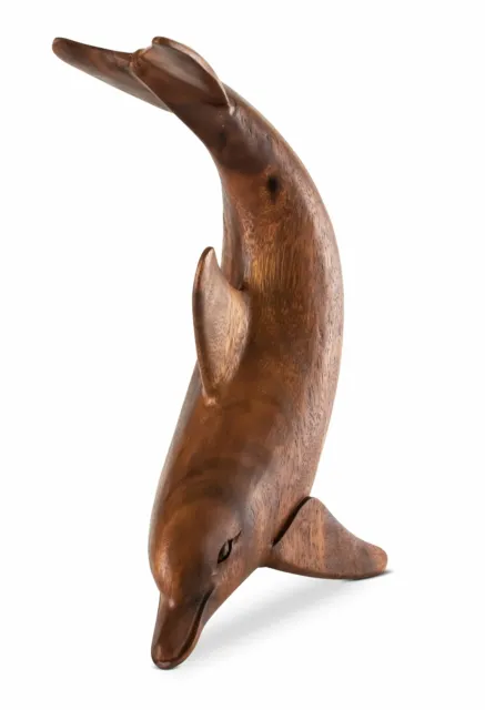 12" Wooden Hand Carved Dancing Dolphin Statue Sculpture Wood Home Decor Figurine 3