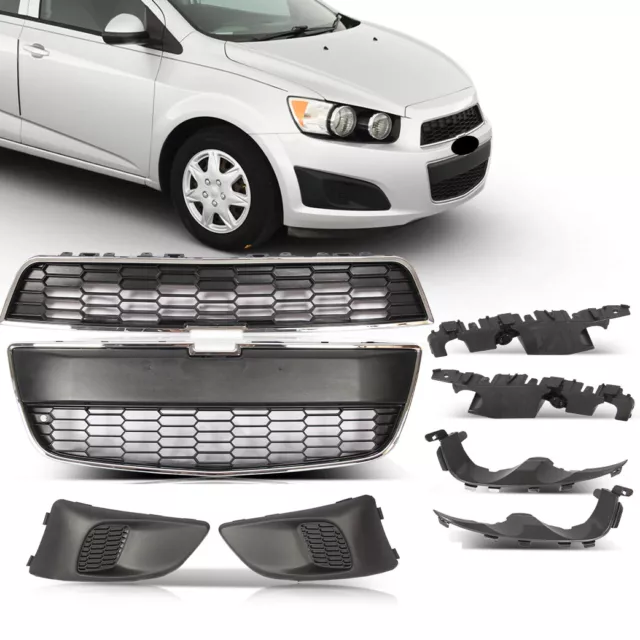 For Chevrolet Sonic 2012-16 Front Grille Chrome/Foglight Cover Bezel/Bracket 8PC