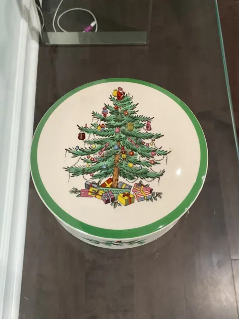 VINTAGE SPODE ENGLAND Christmas Tree Covered Trinket Candy Dish S3324-L