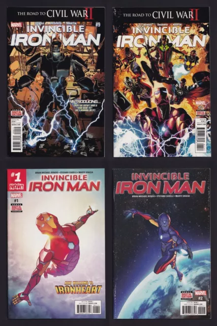 Invincible Iron Man #9 & #11 (2016) & #1 & #2 (2017) 1st Full app Riri WIlliams