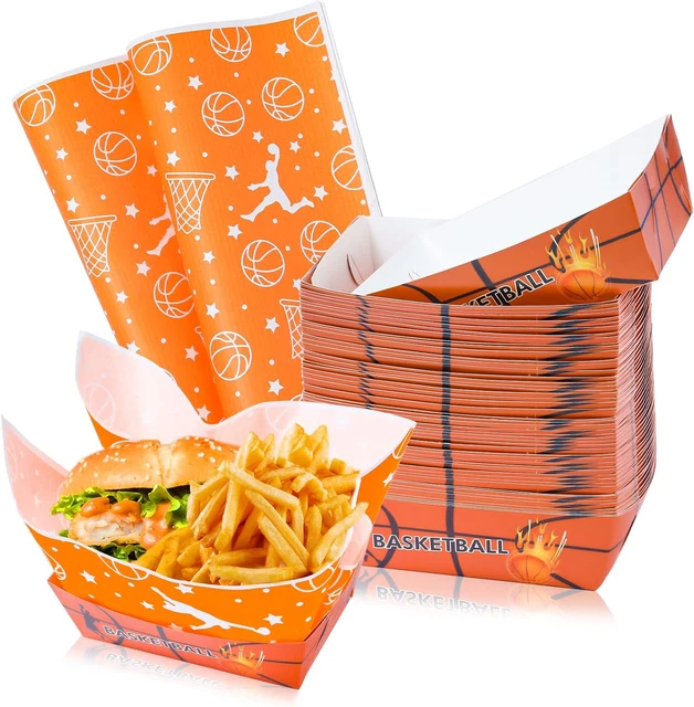 50Pcs Basketball Disposable Paper Trays & 50 Sheets Deli Wax Pape, Paper Serving