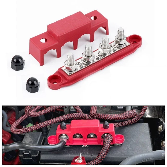 Spurtar Stroomverdeler Busbar 12–48V 250A met 4x M8 Bouten en 3x M4 Schroeven Accubalk voor Auto Vrachtwagen Camper ATV Boot Aanhanger