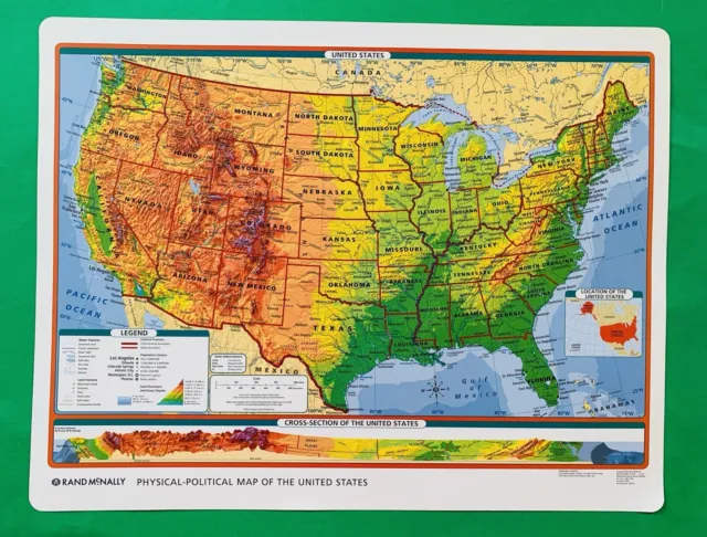 NEW Rand McNally USA US Physical Political Laminated Color Desk Wall Map 22”x17”