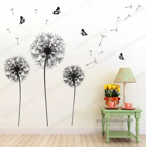 Huge Dandelion Butterfly Flowers Wall Stickers Art Decal Home DIY Vinyl Decor UK