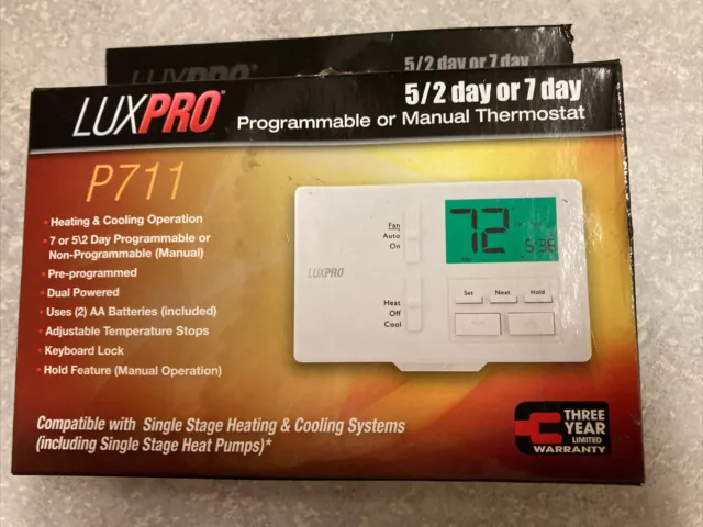 LuxPro 1 Heat 1 Cool l Programmable OR manual Thermostat - P711- 5/2 or 7 day