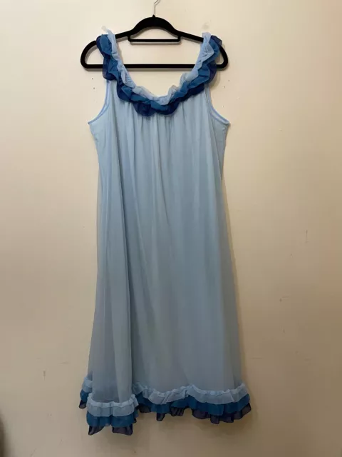 St Michael Vintage 60s nightdress babydoll blue frilly mesh sissy size 14 16 2