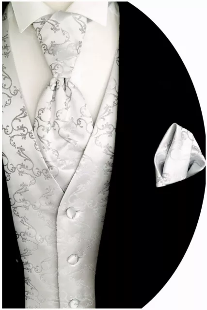 Wedding Waistcoat With Plastron, Handkerchief And Tie, Light Grey Model No 8.4 3