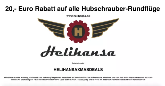 🔥Helihansa 20 Euro Rabattgutschein für Hubschrauberrundflug Bundesweit🔥 2