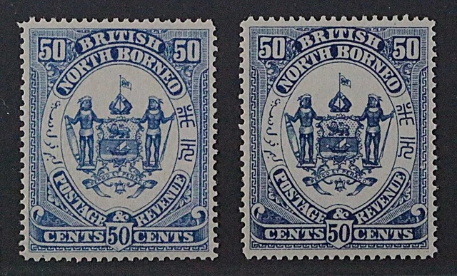 Nordborneo  22 P ** 1886, 50 C. PROBEDRUCKE hell/dunkelblau, postfrisch, SELTEN
