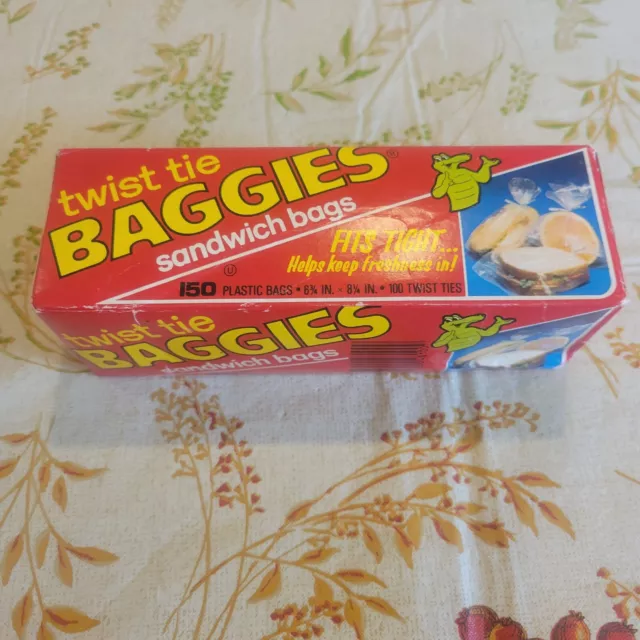 VINTAGE 1970's BAGGIES twist-tie plastic Sandwich Bags with Alligator. NOS  new