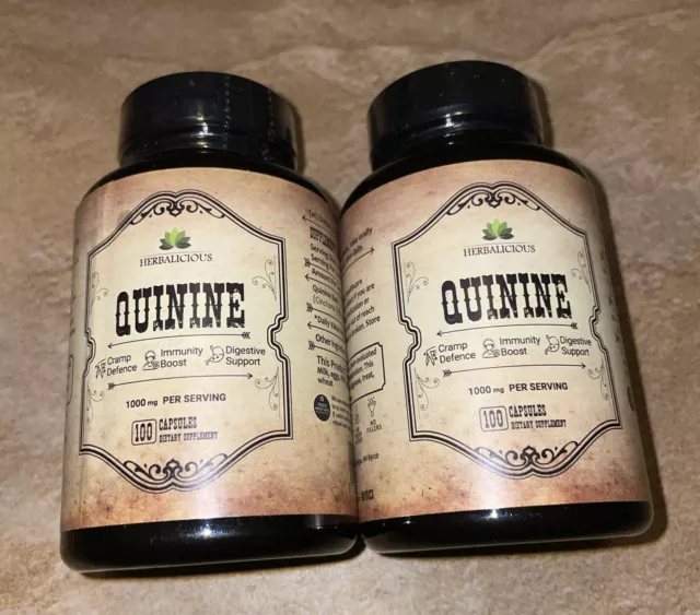 Lot of 2 NEW Quinine 100 Capsules - Cinchona Officinalis Bark Herbal Supplement