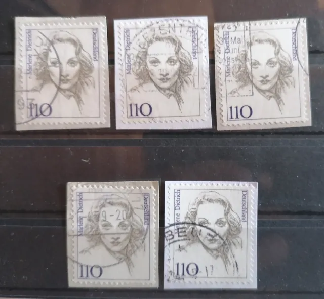 Bund BRD Frauen 1997, 5x 110 Mi 1939 Marlene Dietrich - gestempelt auf Papier