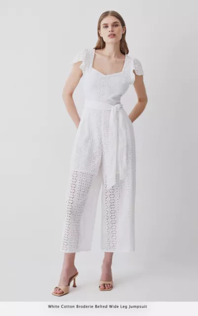 £249 - New - Karen Millen - Cotton Broderie Belted Jumpsuit - Size 10