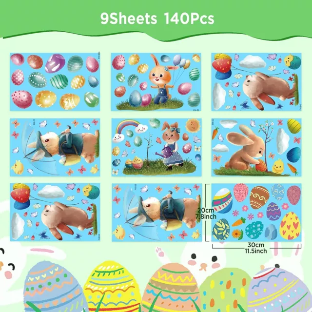 140 PCS Easter Window Stickers, 9 Sheets Window Decoration Reusable  Home school