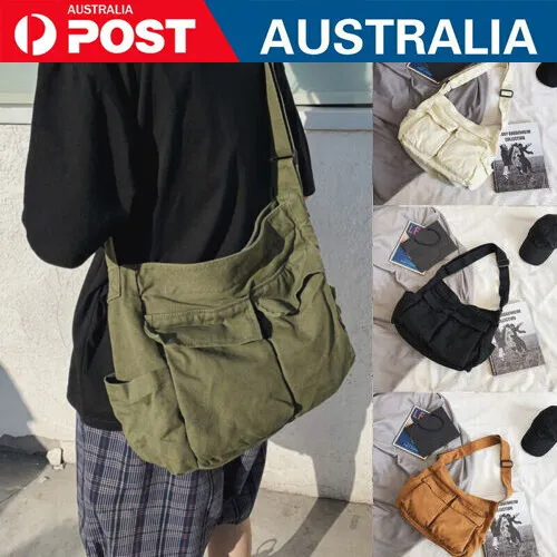 Men Canvas Bag Large Capacity Travel Hiking Cross Body Shoulder Bag Messenger AU