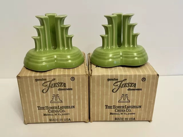 Pair of Fiestaware Chartreuse Green Pyramid Tripod Candle Holders w/Boxes