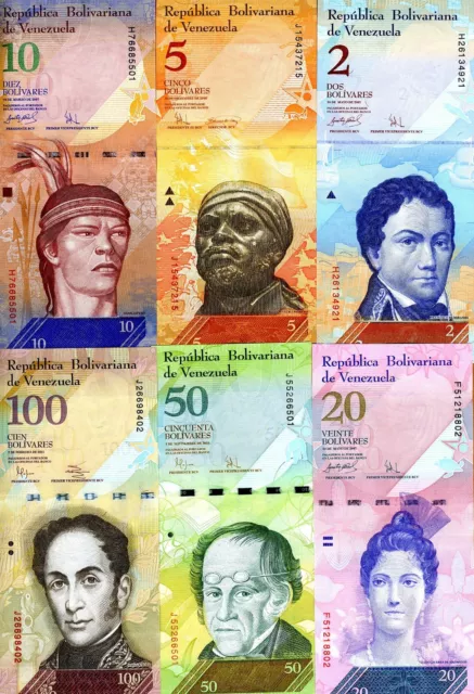 SET, Venezuela, 2;5;10;20;50;100 Bolivares, 2007-2017, P-88;89;90;91;92;93 UNC