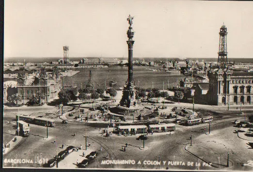 Antigua Postal Barcelona Colon Y Puerta De La Paz Old Postcard Postkarte Cc00608