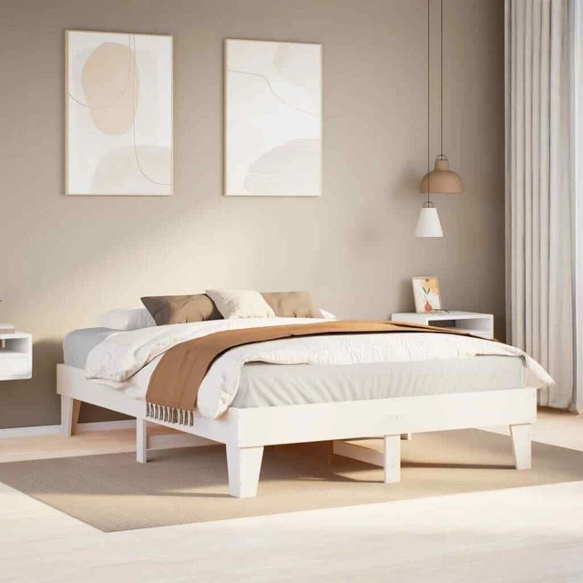 BED FRAME WITHOUT Mattress White 150x200 cm King Size Solid Wood Pine £