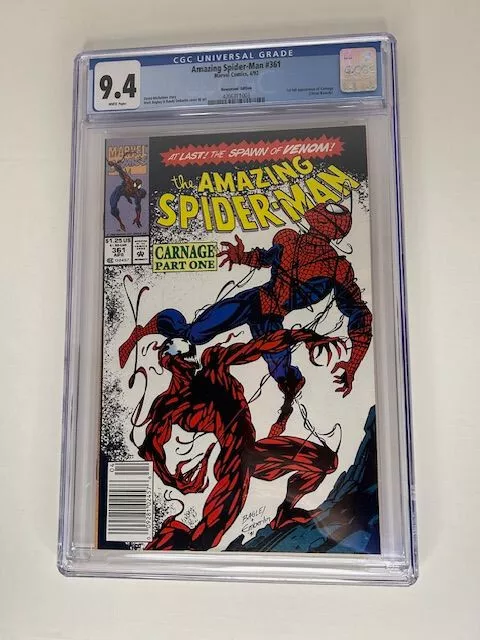 Amazing Spiderman 361, CGC 9.4, WP, 1st full Carnage, NEWSSTAND, Marvel (1992)